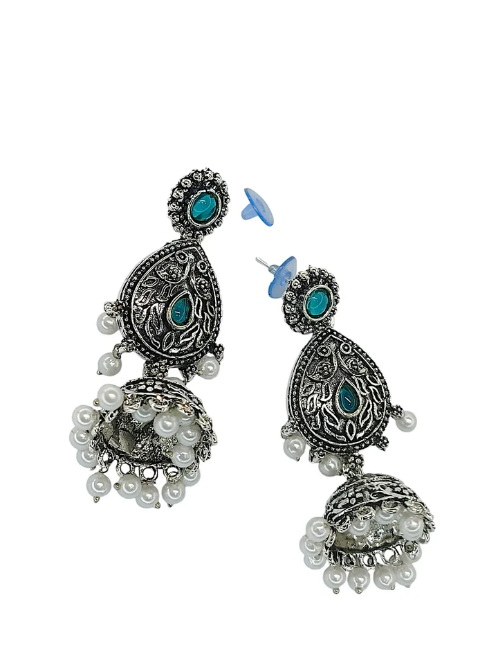 Tiya"sSilver Oxidized Drop Earrings