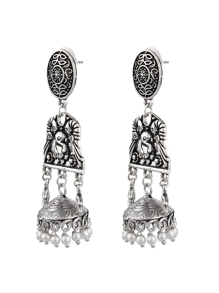 Tiya"S Silver Oxidised Pearl Earrings