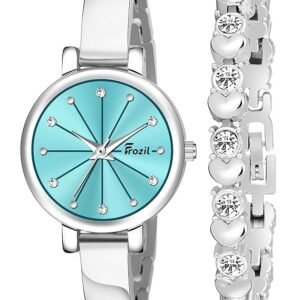 Analogue Sky Blue Dial Silver Coloured Strap Women’s Watch with Cosmic Bracelet Combo for Girls