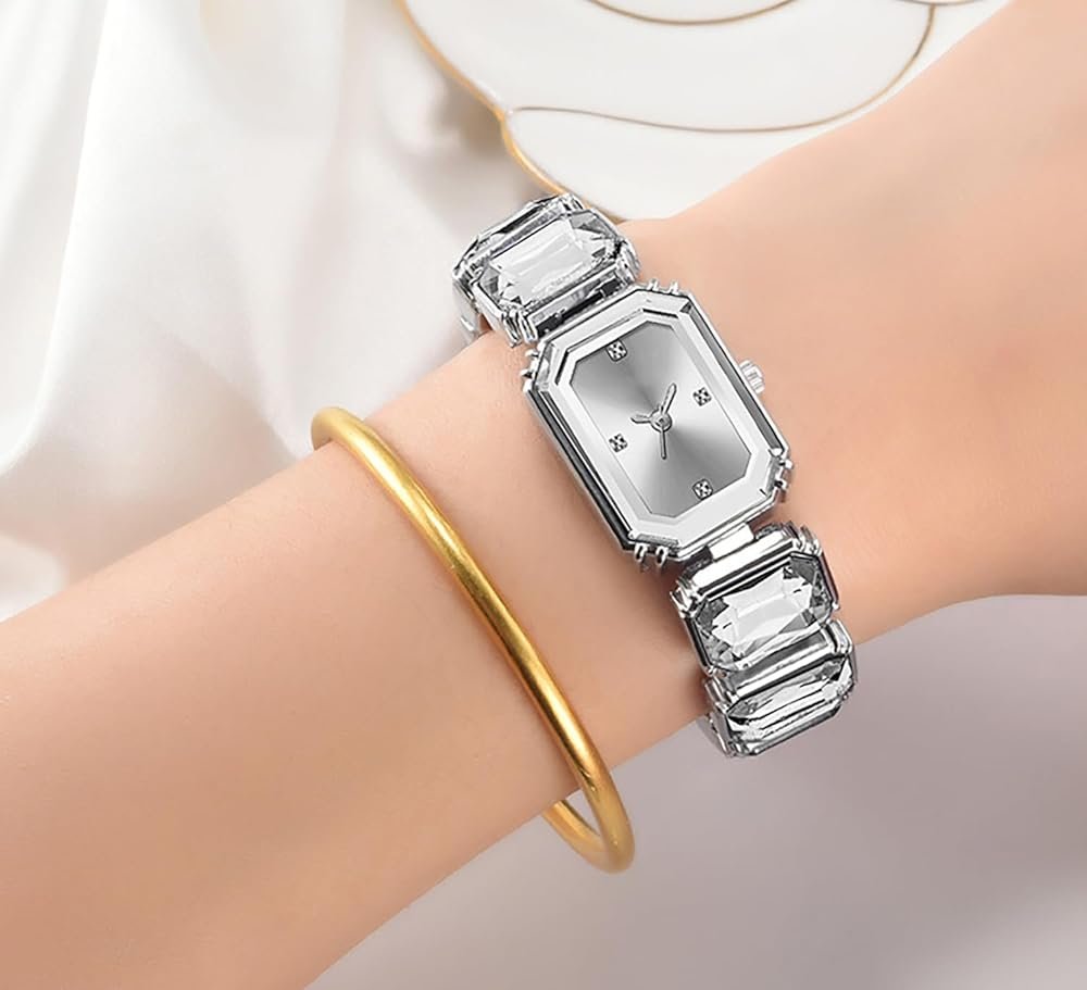 Tiya”s Octagon Cut Silver Bracelet Watch for Women