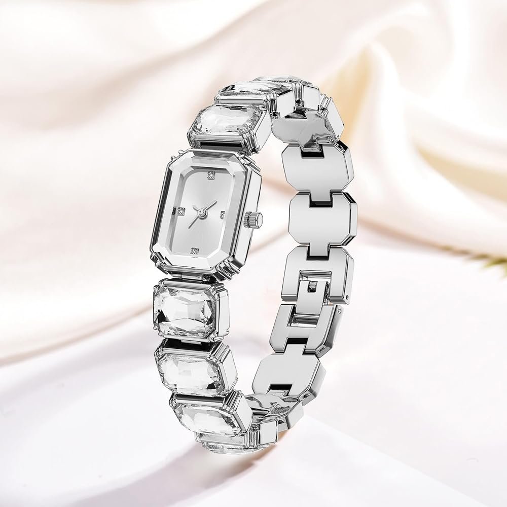 Tiya”s Octagon Cut Silver Bracelet Watch for Women