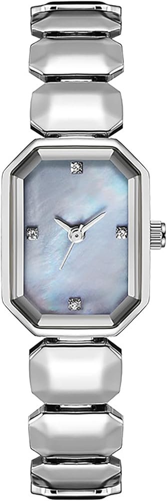 Tiya”s Octagon Cut Silver Blue Bracelet Watch for Women