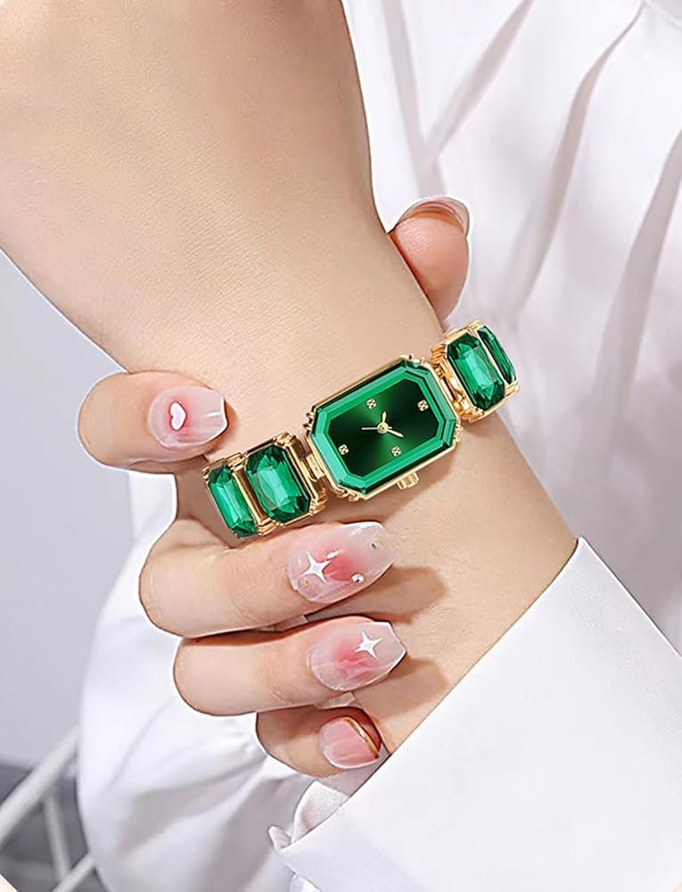 Tiya"s Octagon Cut Green Bracelet Watch for Women