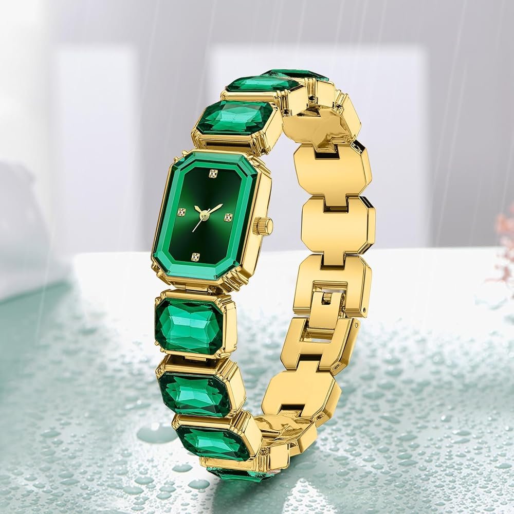 Tiya"s Octagon Cut Green Bracelet Watch for Women