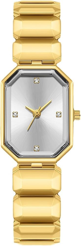 Tiya”s Octagon Cut Gold White Bracelet Watch for Women