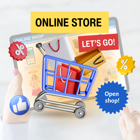 Geel Blauw en Rood Speels E-commerce Sociale Media